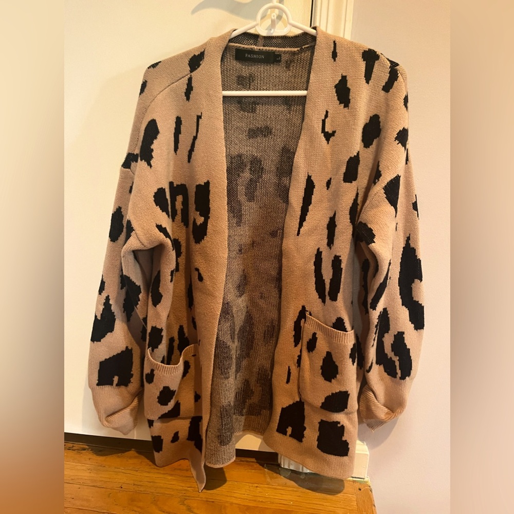 Animal print open, long cardigan